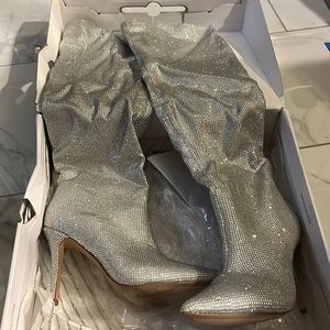 Brand new, over the knee, rhinestone boots